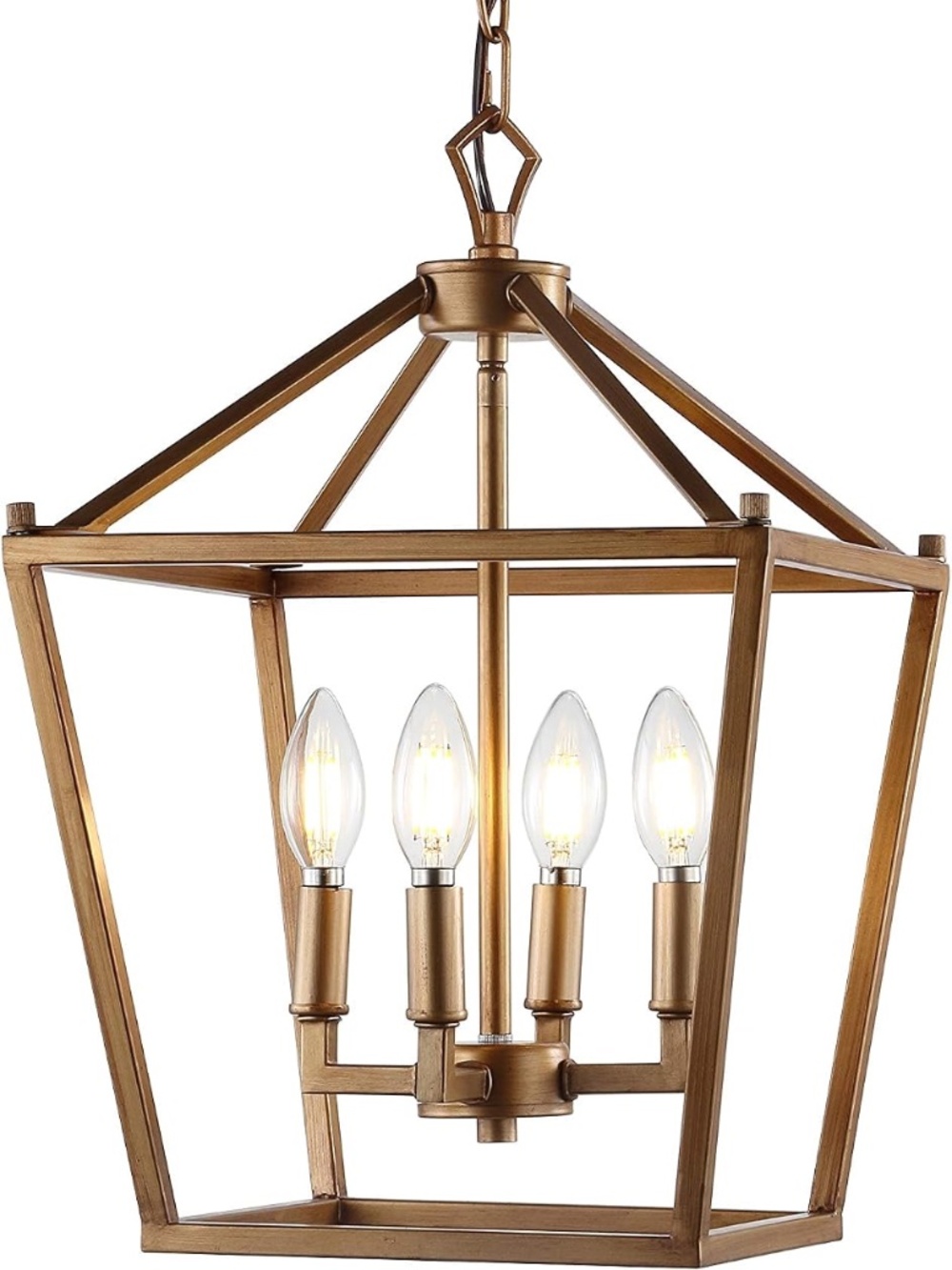 12" 4-Light Pendant Antique Gold Farmhouse LED JYL7436B Metal Farmhouse Lantern
